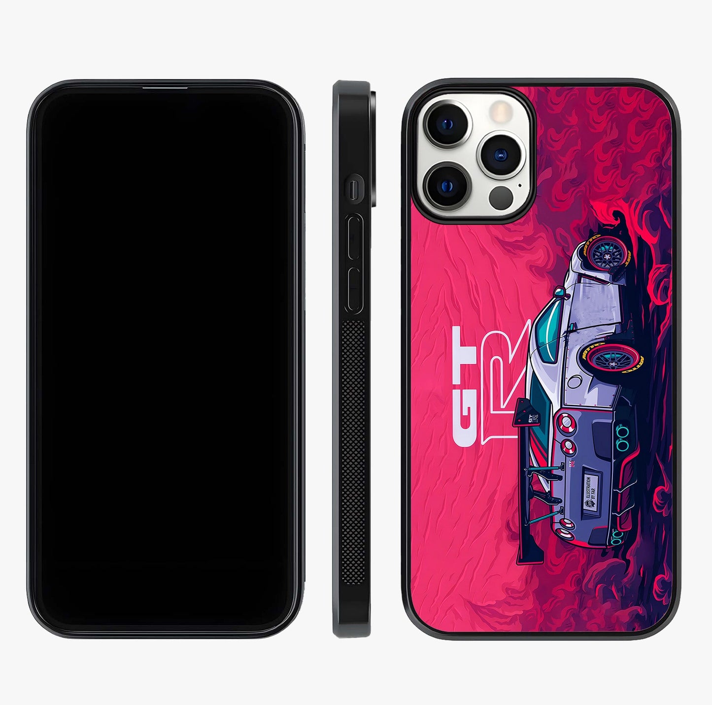 GT R Car Pattern Glass Case displayed upright for full design visibility and premium finish.