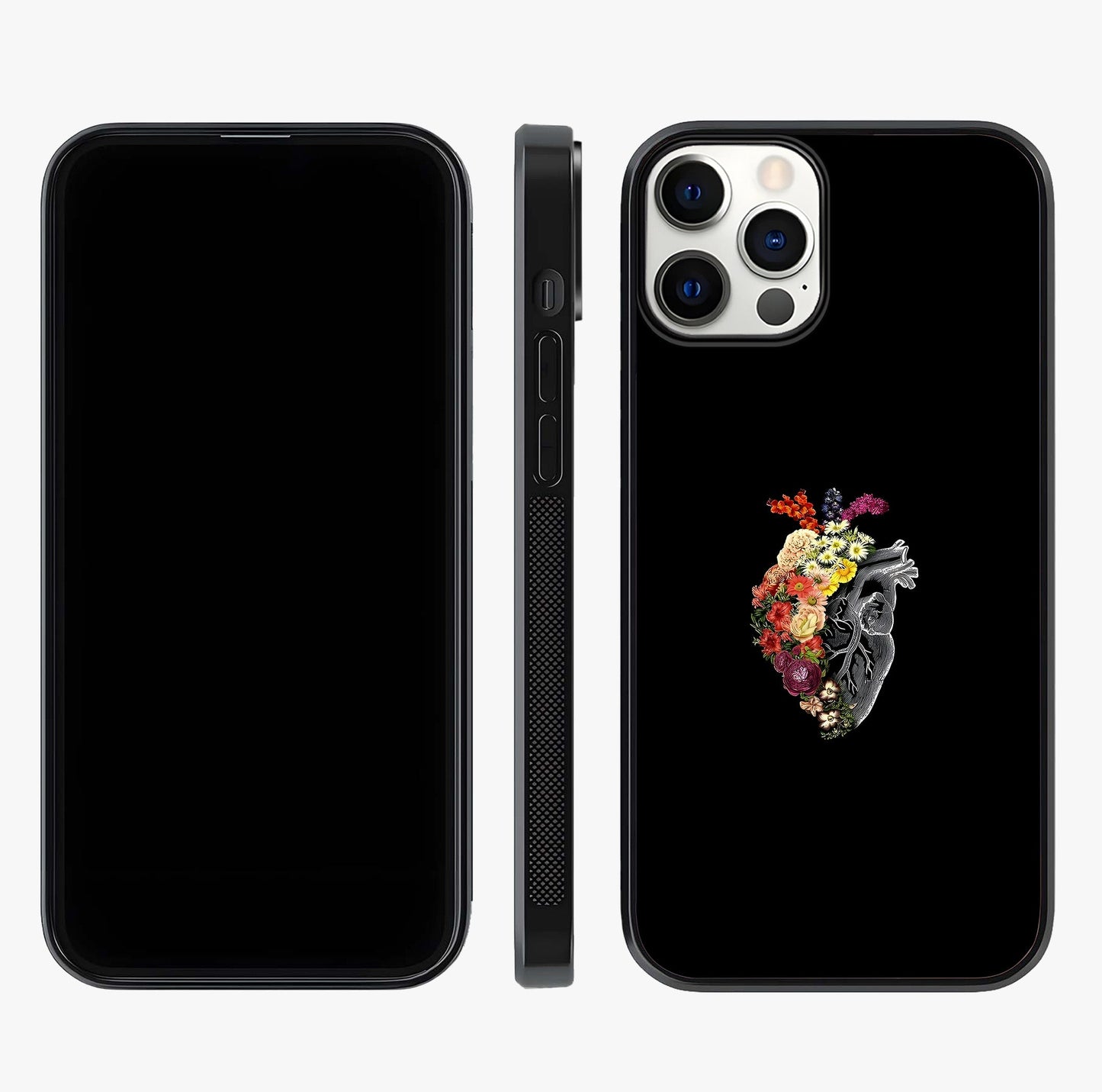 Heart With Flowers Glass Case displayed upright for full design visibility and premium finish.