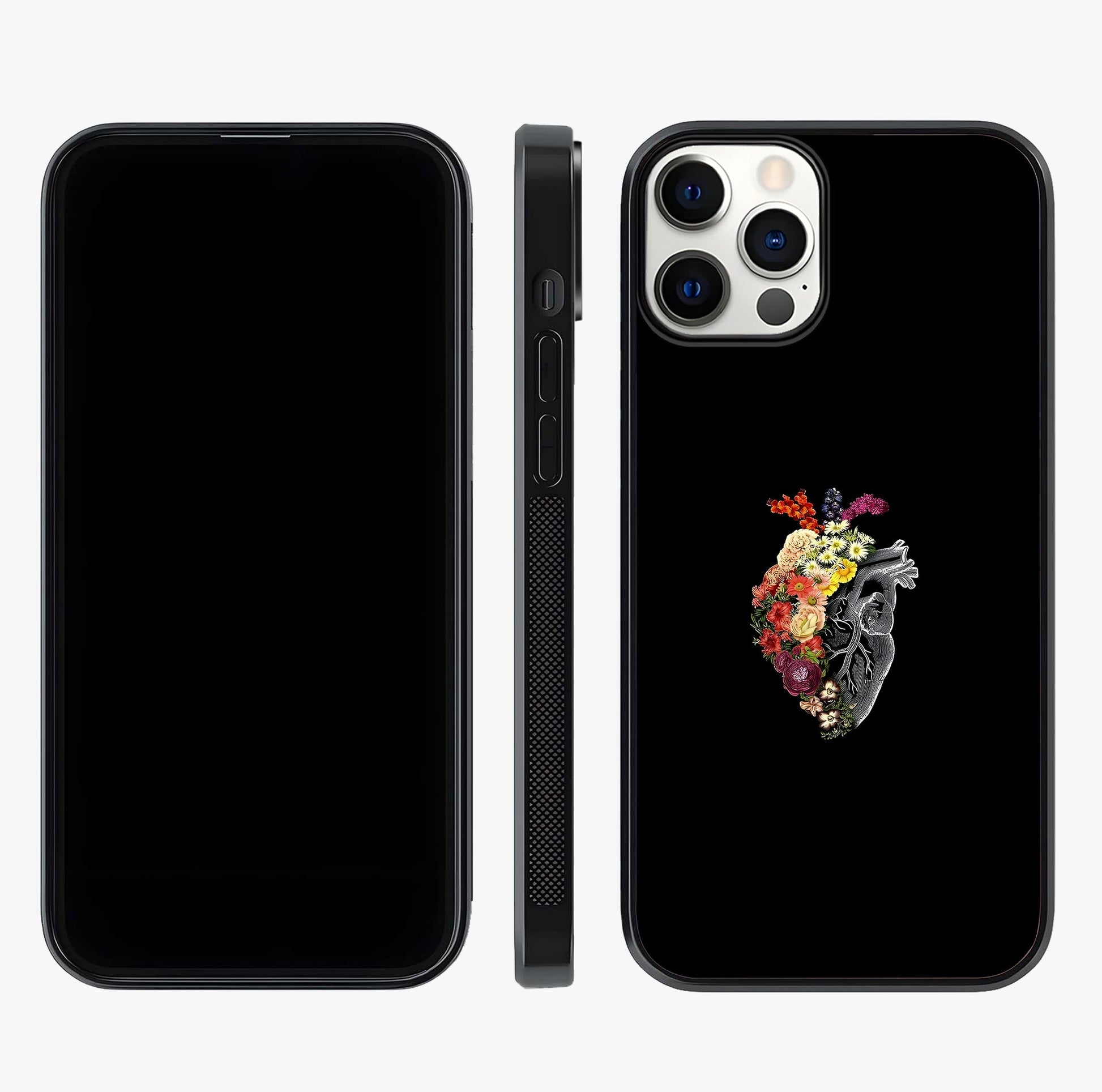 Heart With Flowers Glass Case displayed upright for full design visibility and premium finish.
