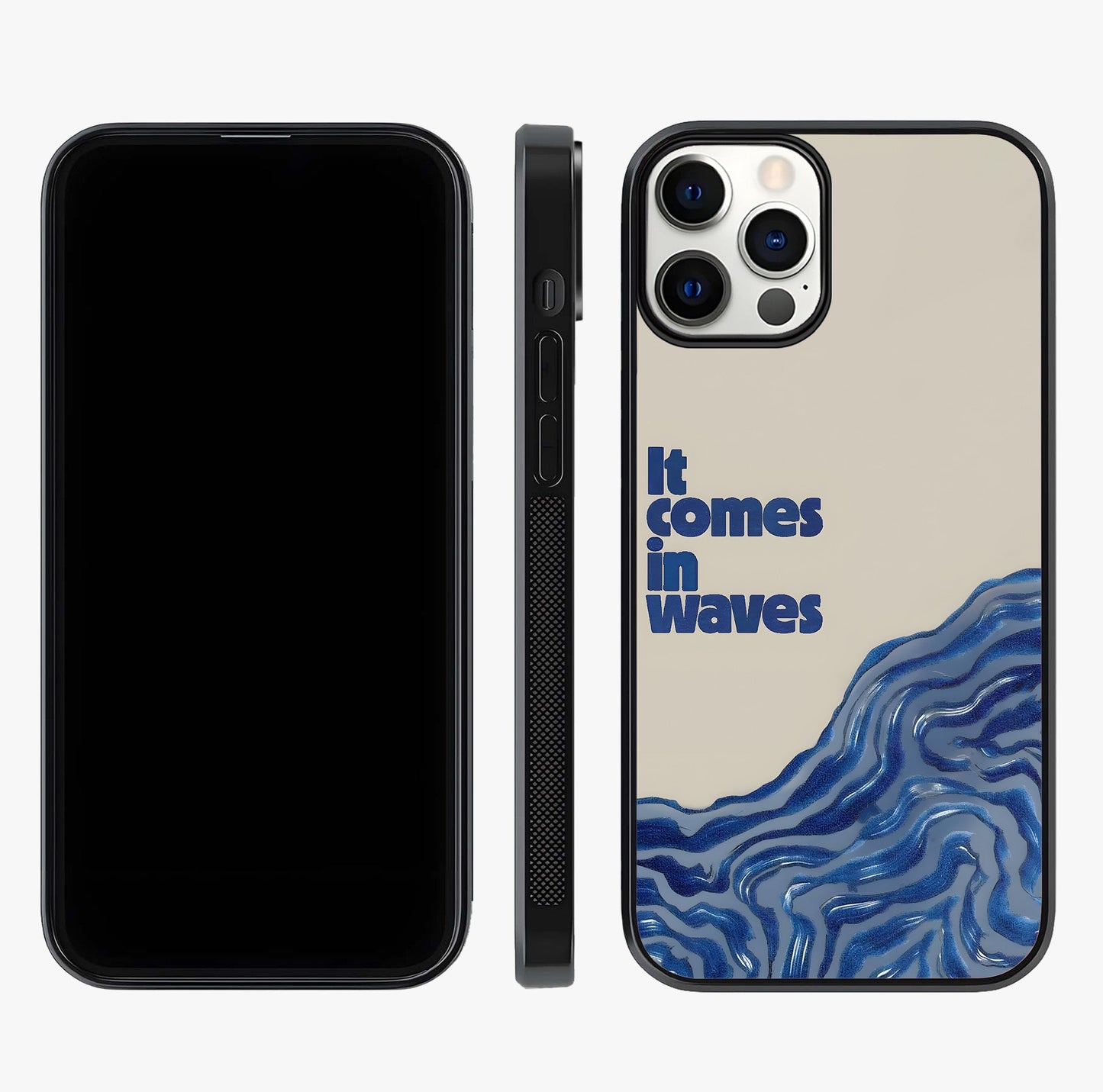It Comes In Waves Quote Glass Case displayed upright for full design visibility and premium finish.