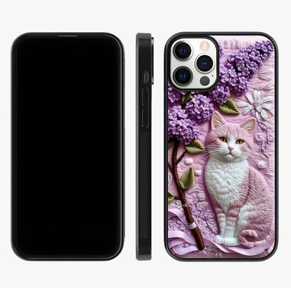 Lavender Cat Whimsy Glass Case displayed upright for full design visibility and premium finish.