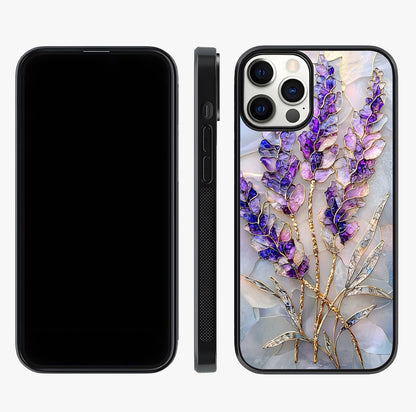 Lavender Dream Glow Glass Case displayed upright for full design visibility and premium finish.