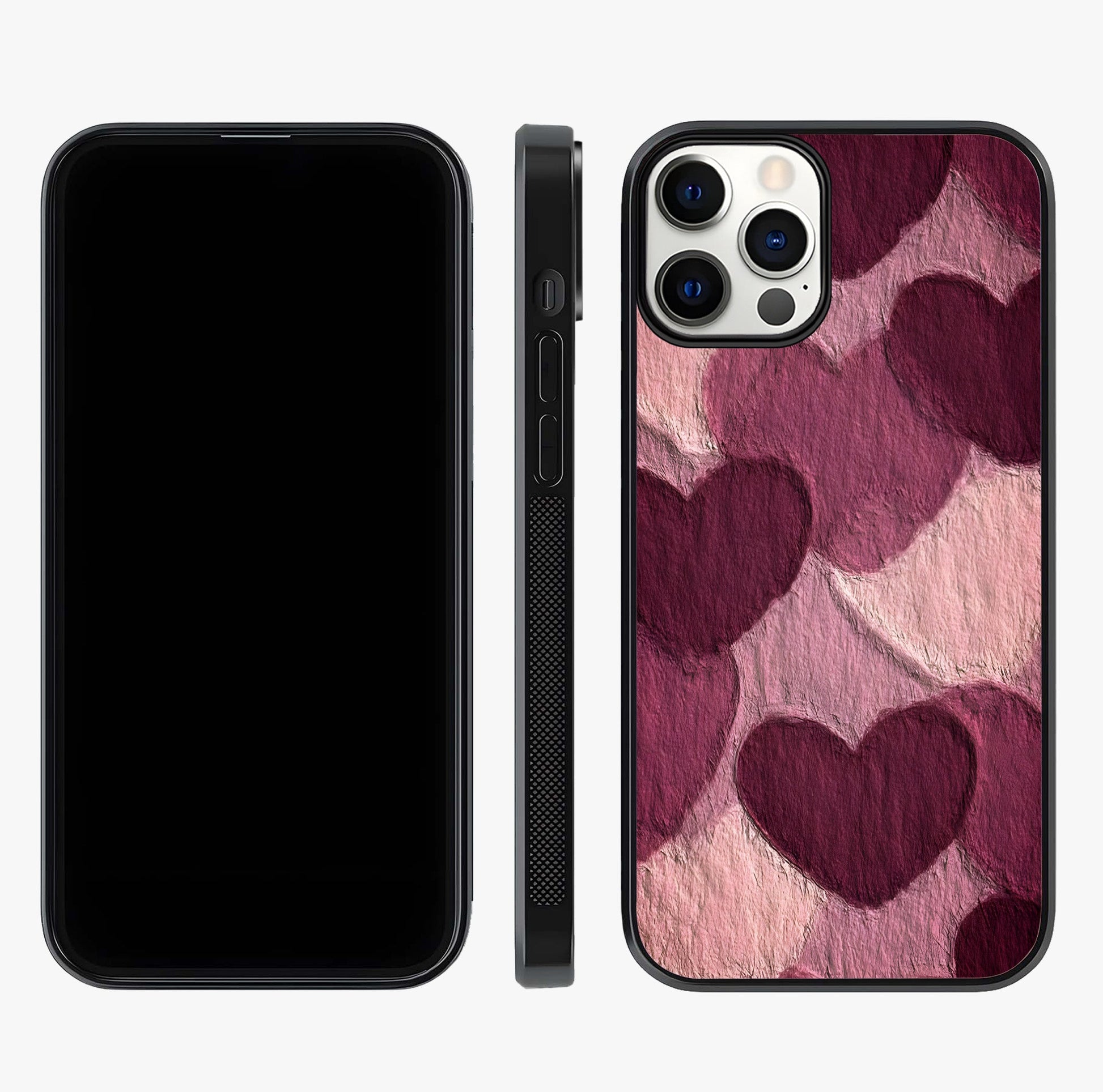 Layered Paper Hearts Glass Case displayed upright for full design visibility and premium finish.