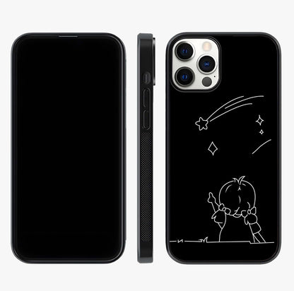 Line Art Girl With Shooting Stars Glass Case displayed upright for full design visibility and premium finish.