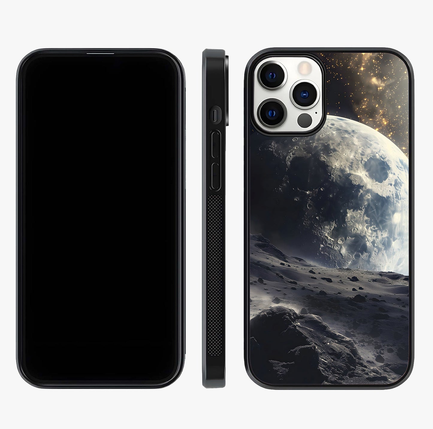 Lunar Horizon Glow Glass Case displayed upright for full design visibility and premium finish.