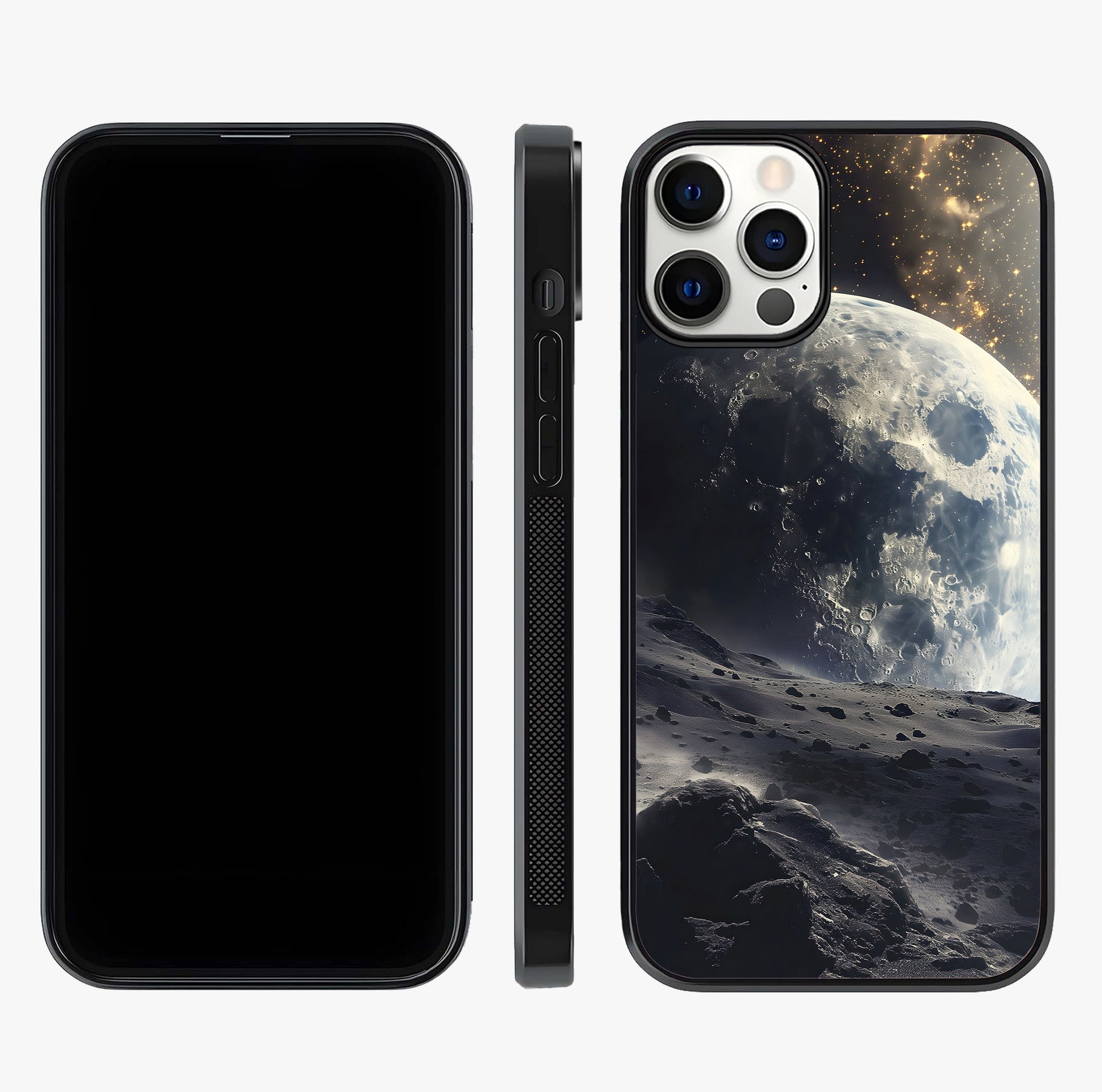 Lunar Horizon Glow Glass Case displayed upright for full design visibility and premium finish.