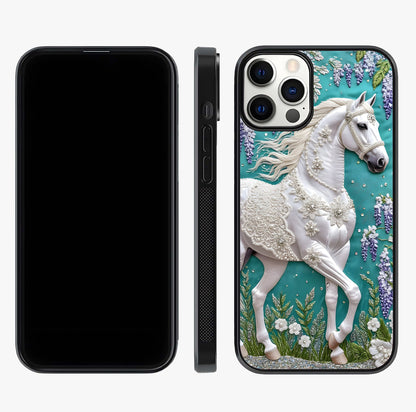 Majestic Floral Stallion Glass Case displayed upright for full design visibility and premium finish.