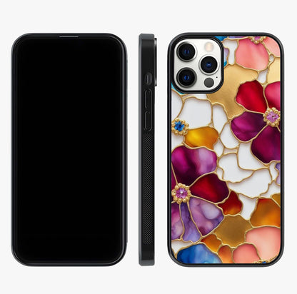 Marble Flower Pattern Glass Case displayed upright for full design visibility and premium finish.