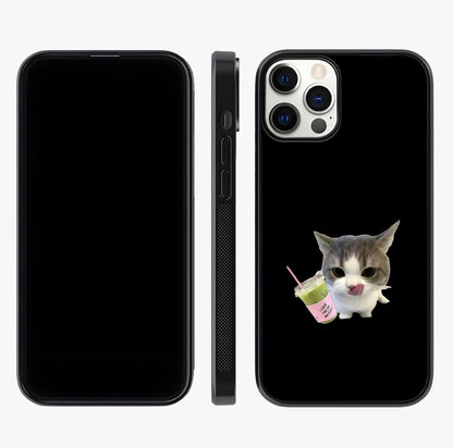 Matcha Cat Style Glass Case displayed upright for full design visibility and premium finish.