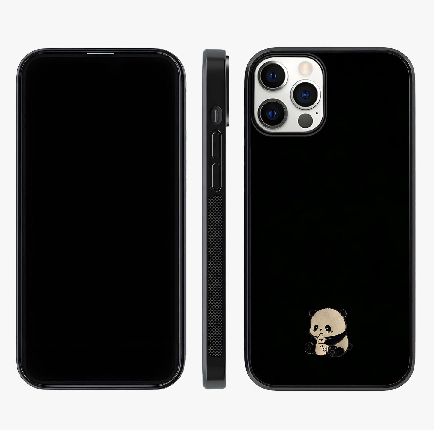Midnight Panda Love Glass Case displayed upright for full design visibility and premium finish.