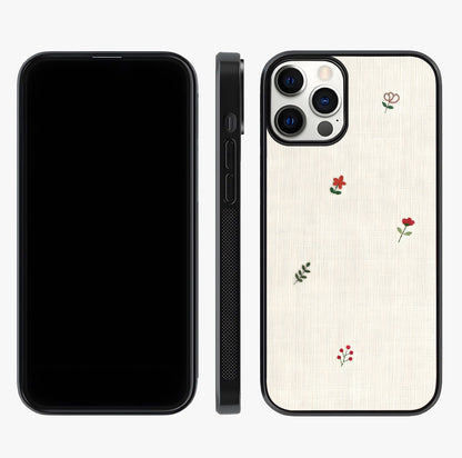 Minimal Petal Whispers Glass Case displayed upright for full design visibility and premium finish.