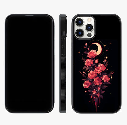 Moonlit Floral Elegance Glass Case displayed upright for full design visibility and premium finish.