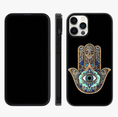Mystic Hamsa Eye Glass Case displayed upright for full design visibility and premium finish.