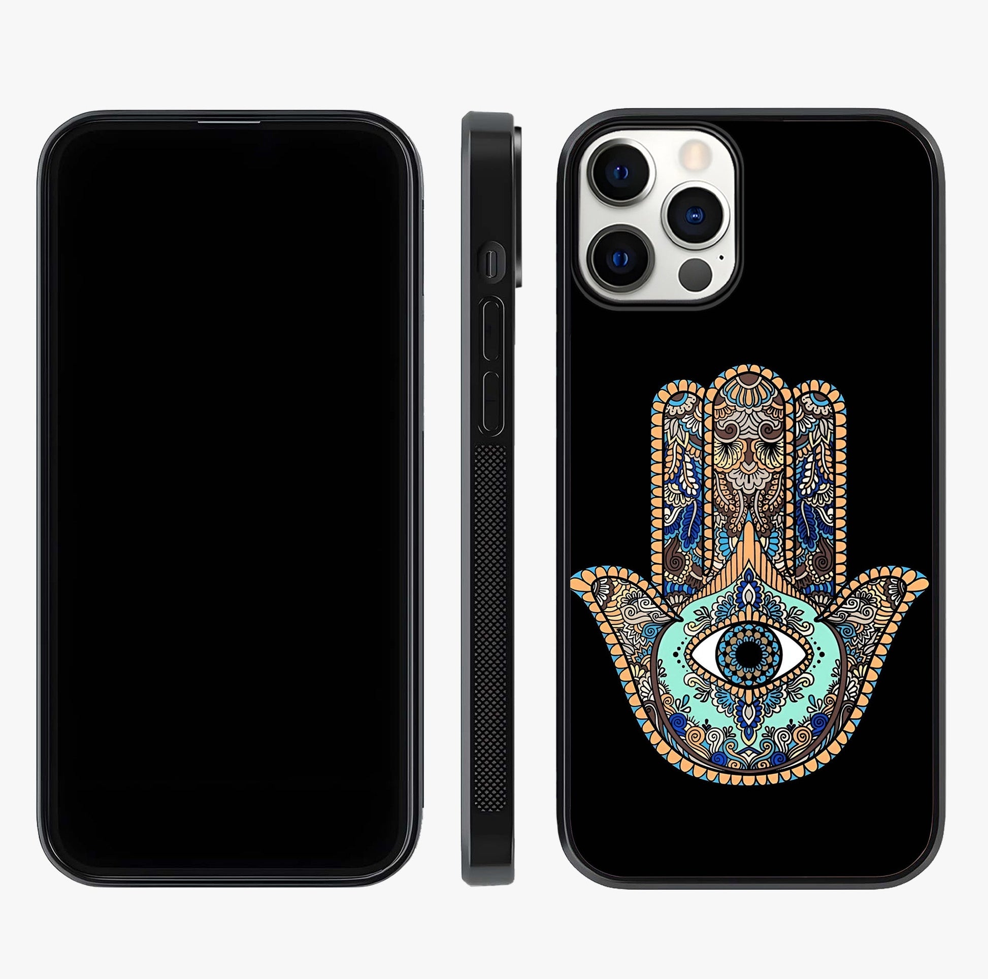 Mystic Hamsa Eye Glass Case displayed upright for full design visibility and premium finish.