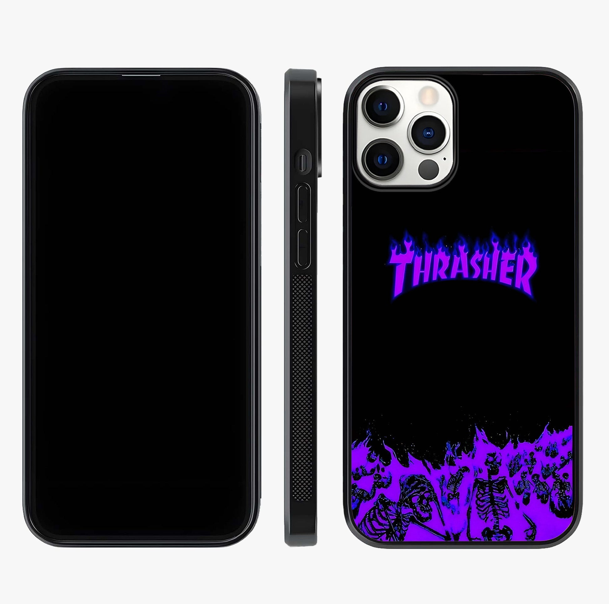 Neon Flame Riot Glass Case displayed upright for full design visibility and premium finish.