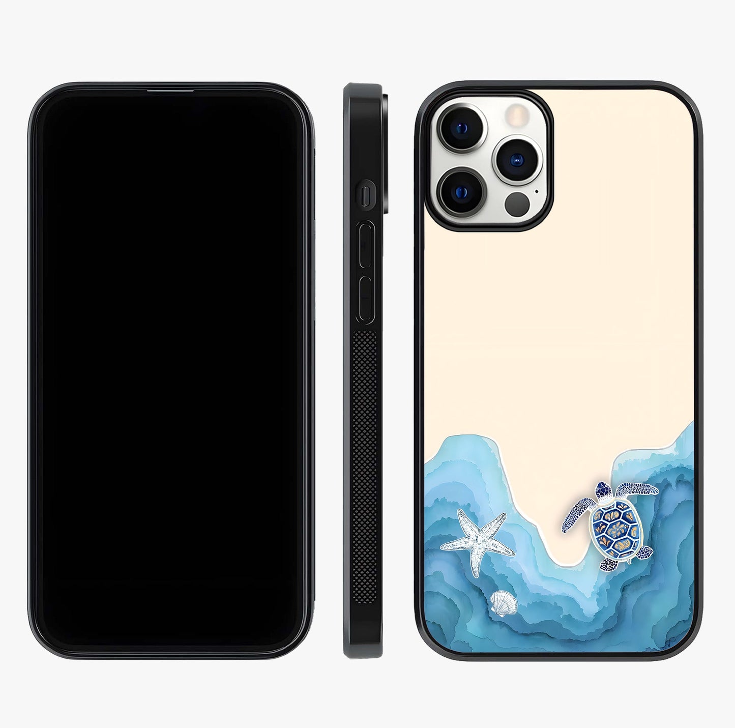 Ocean Drift Turtle Glass Case displayed upright for full design visibility and premium finish.