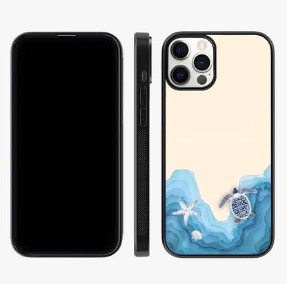 Ocean Drift Turtle Glass Case displayed upright for full design visibility and premium finish.