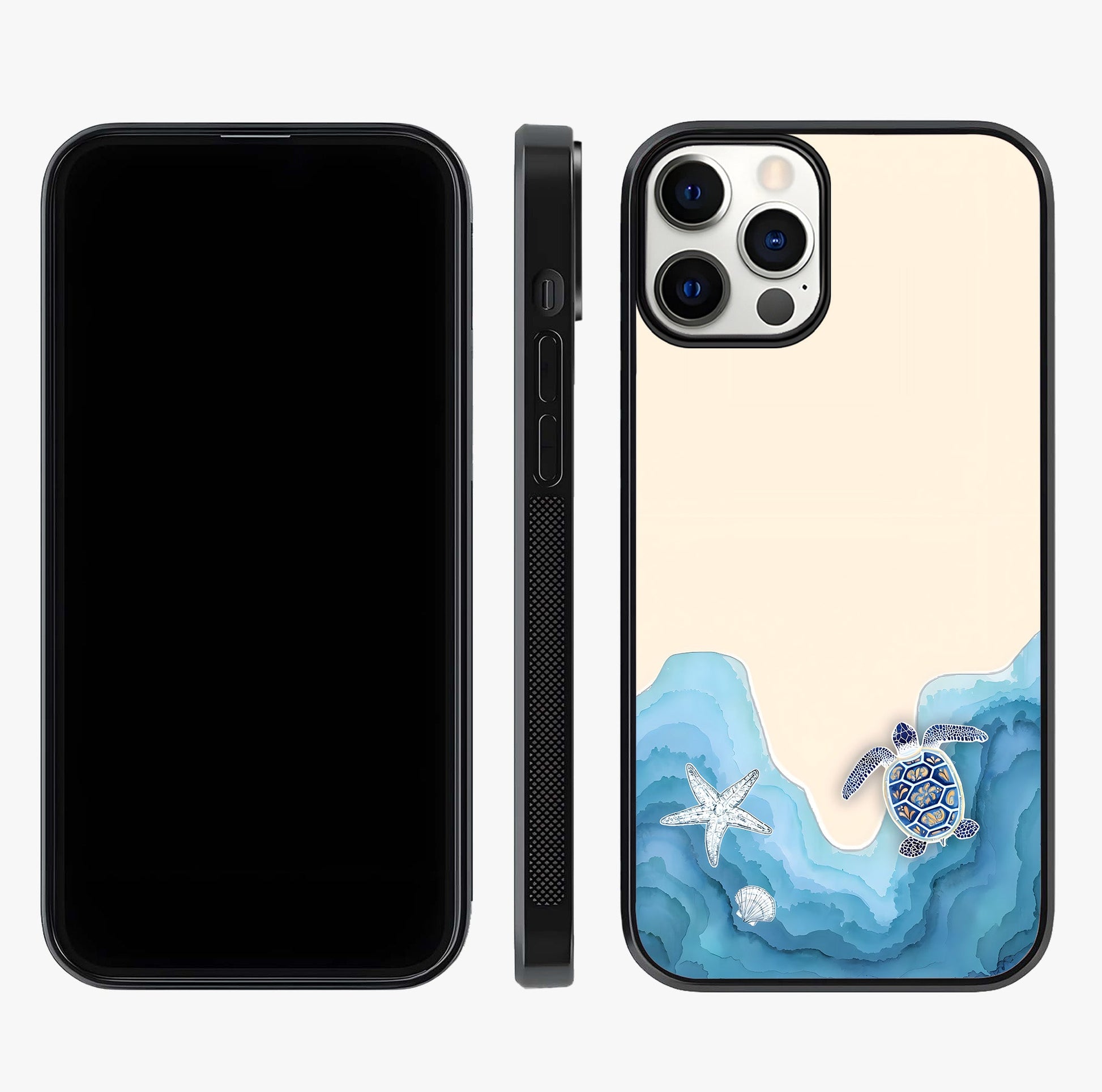 Ocean Drift Turtle Glass Case displayed upright for full design visibility and premium finish.