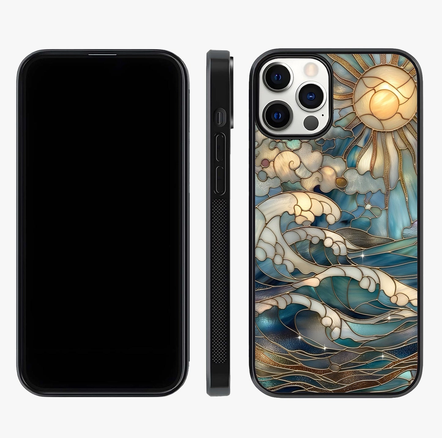 Oceanic Stained Printed Glass Case displayed upright for full design visibility and premium finish.