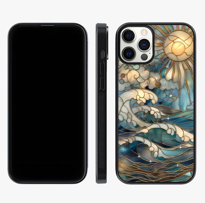 Oceanic Stained Printed Glass Case displayed upright for full design visibility and premium finish.