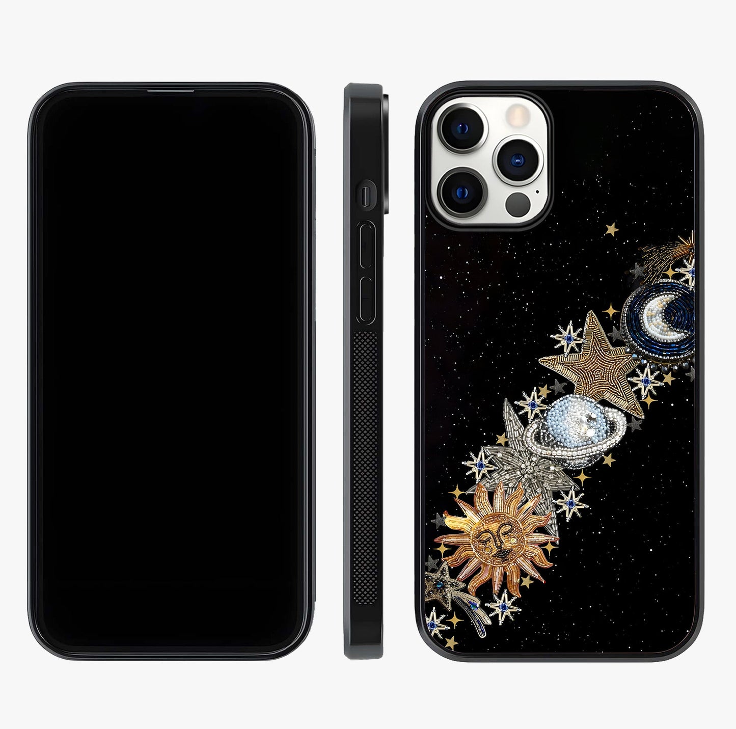Pearls Universe Object Glass Case displayed upright for full design visibility and premium finish.