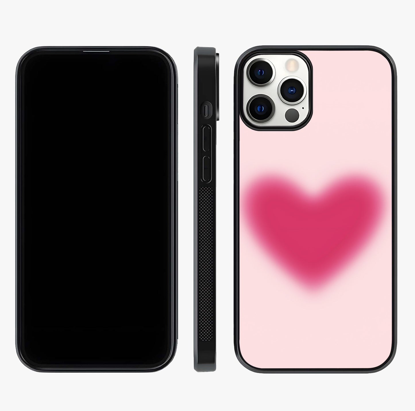 Pink Aura Heart Glass Case displayed upright for full design visibility and premium finish.