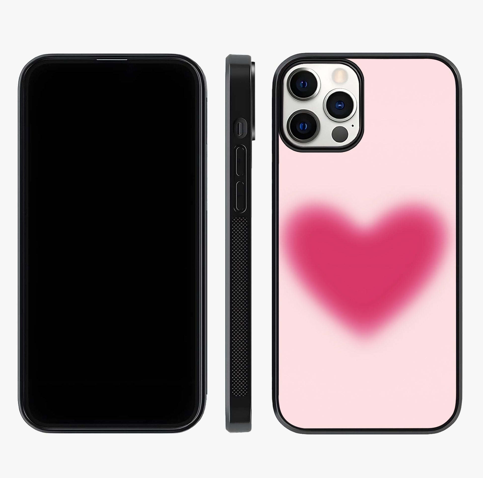 Pink Aura Heart Glass Case displayed upright for full design visibility and premium finish.