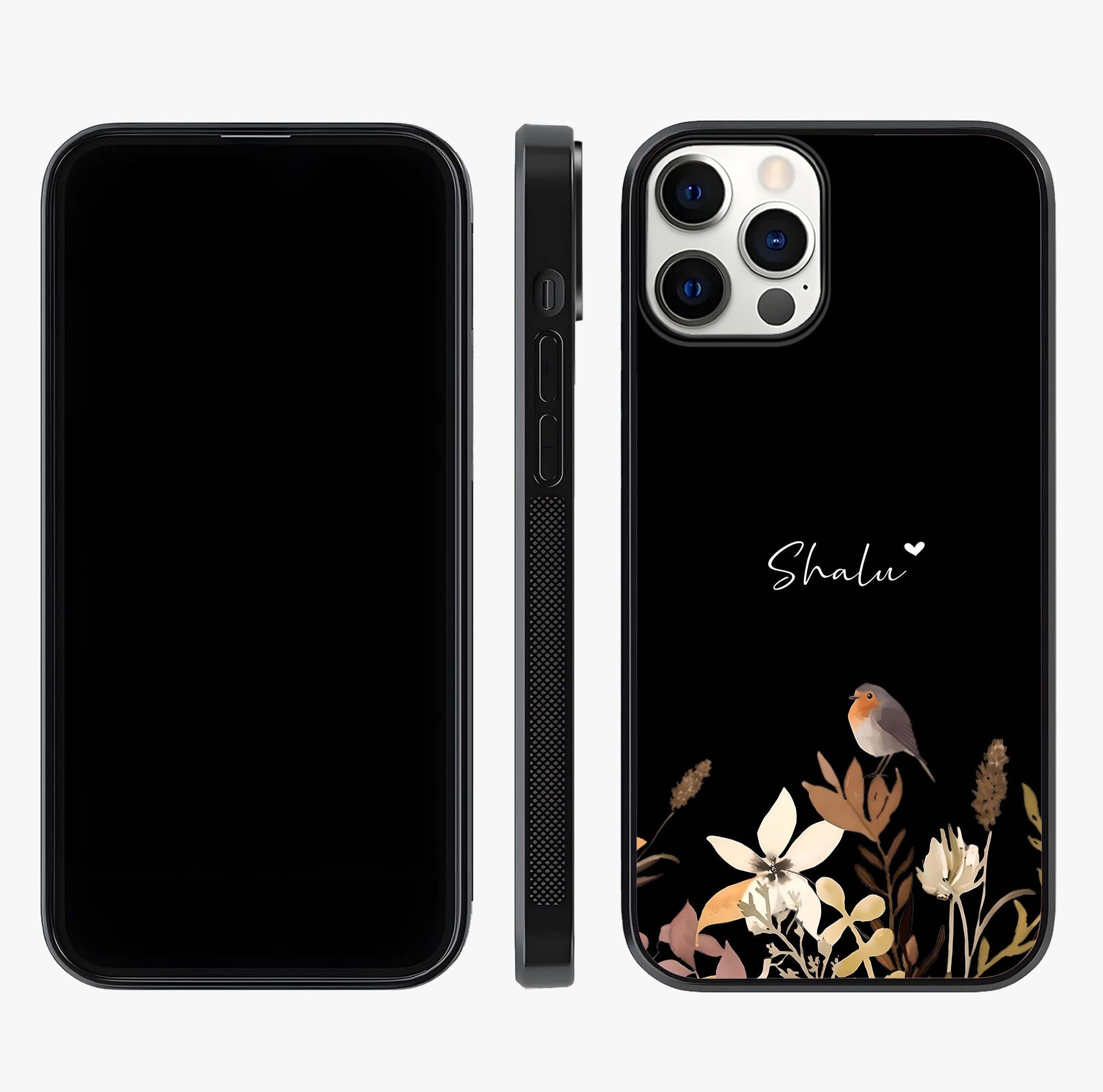 Quiet Garden Tune Custom Name Glass Case displayed upright for full design visibility and premium finish.