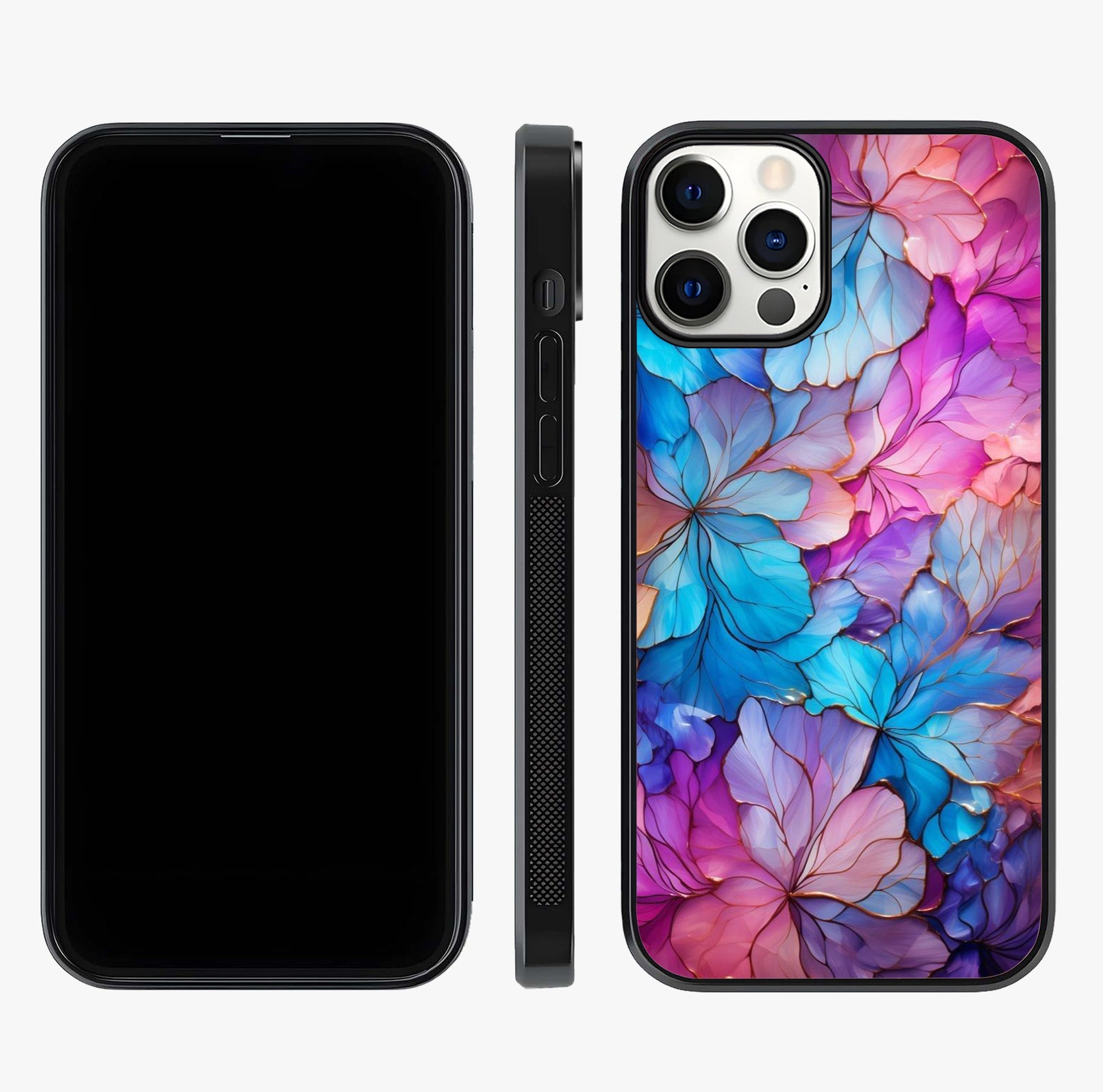 Radiant Floral Whirl Glass Case displayed upright for full design visibility and premium finish.