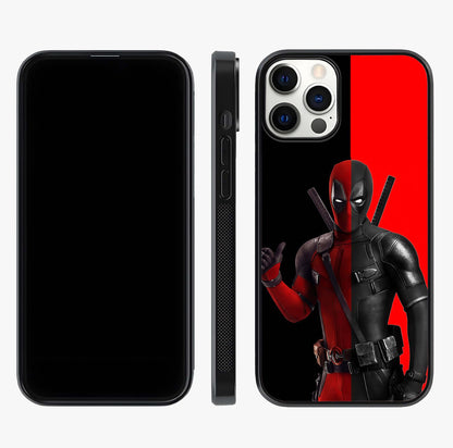 Red & Black Deadpool Theme Glass Case displayed upright for full design visibility and premium finish.