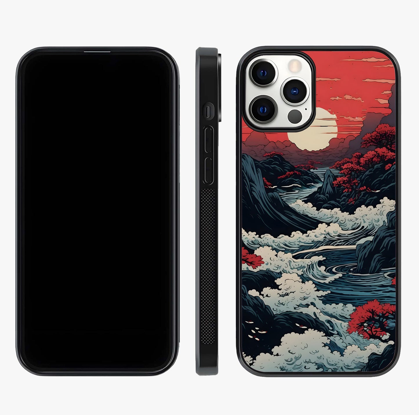 Red Sunset Scenery Glass Case displayed upright for full design visibility and premium finish.