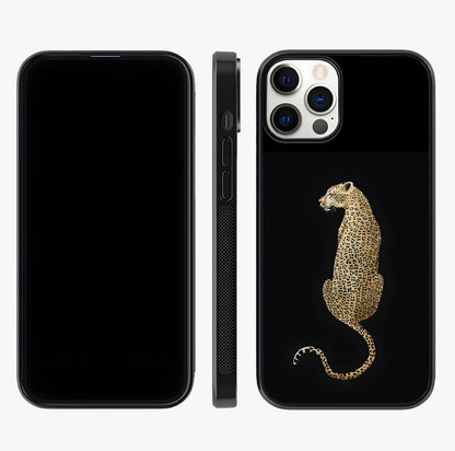 Regal Leopard Glass Case displayed upright for full design visibility and premium finish.