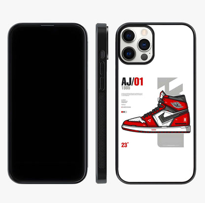 Retro Sneaker Blueprint Glass Case displayed upright for full design visibility and premium finish.