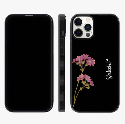 Riching Lavender Flower Custom Name Glass Case displayed upright for full design visibility and premium finish.