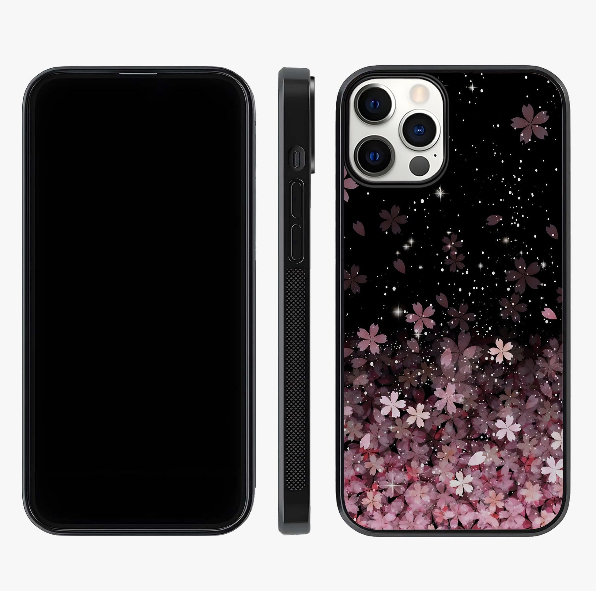 Small Starry Flowers Glass Case displayed upright for full design visibility and premium finish.