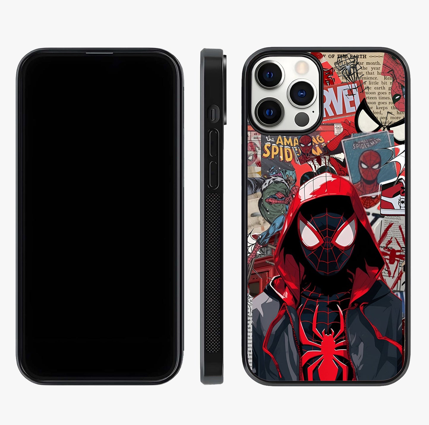 Spider Collage Street Glass Case displayed upright for full design visibility and premium finish.