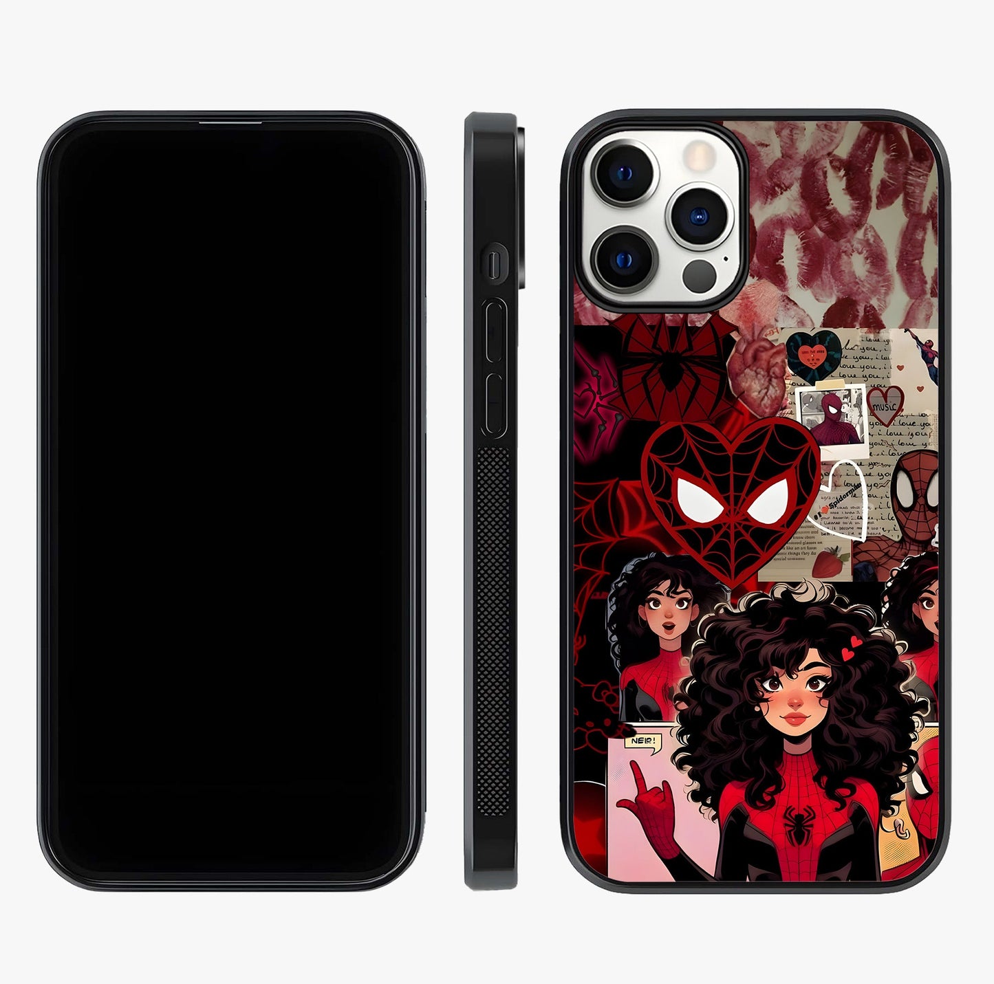 Spider Love Story Glass Case displayed upright for full design visibility and premium finish.