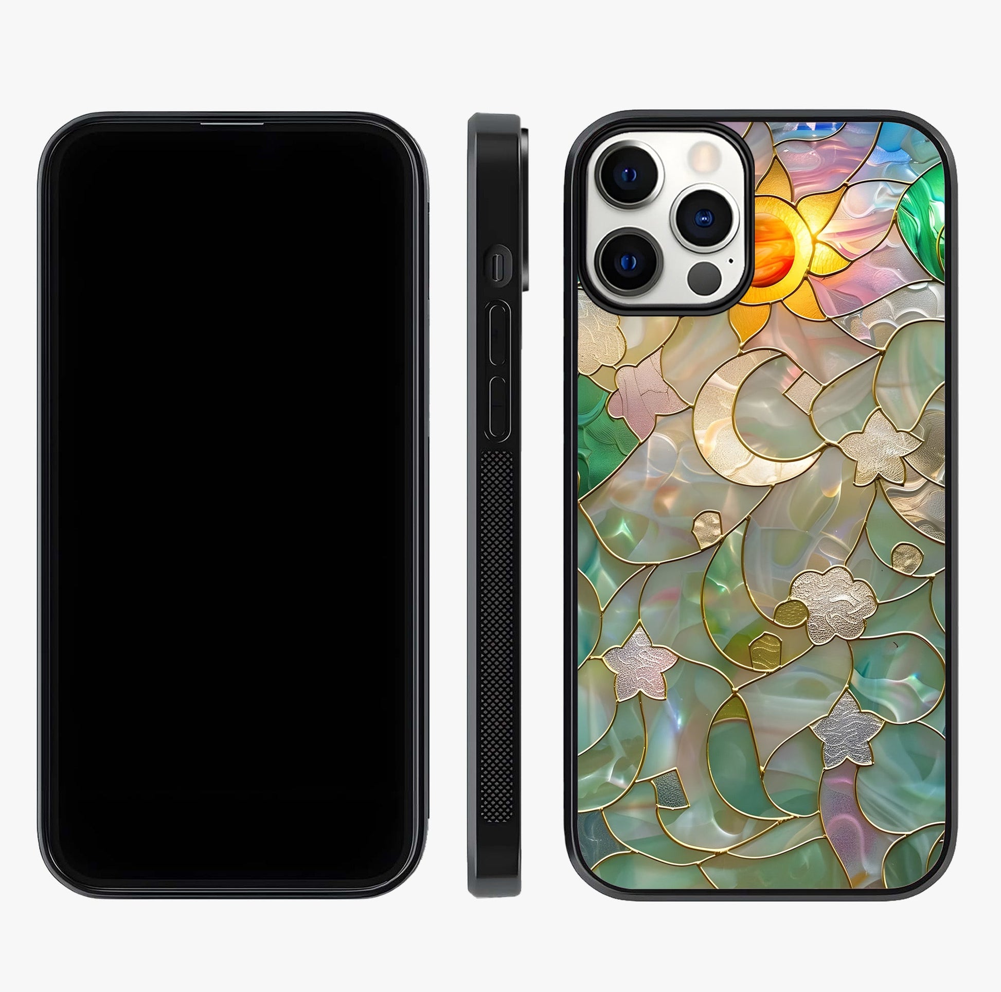 Stained Sunrise Glow Glass Case displayed upright for full design visibility and premium finish.