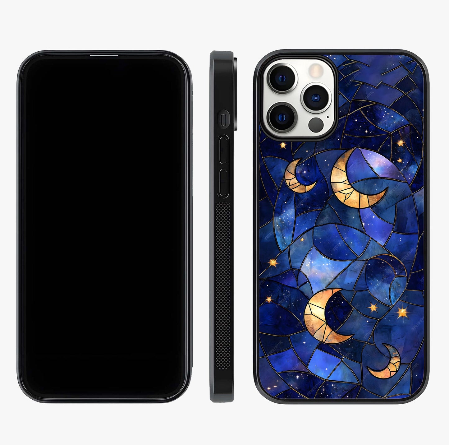 Starlit Sky Tapestry Glass Case displayed upright for full design visibility and premium finish.