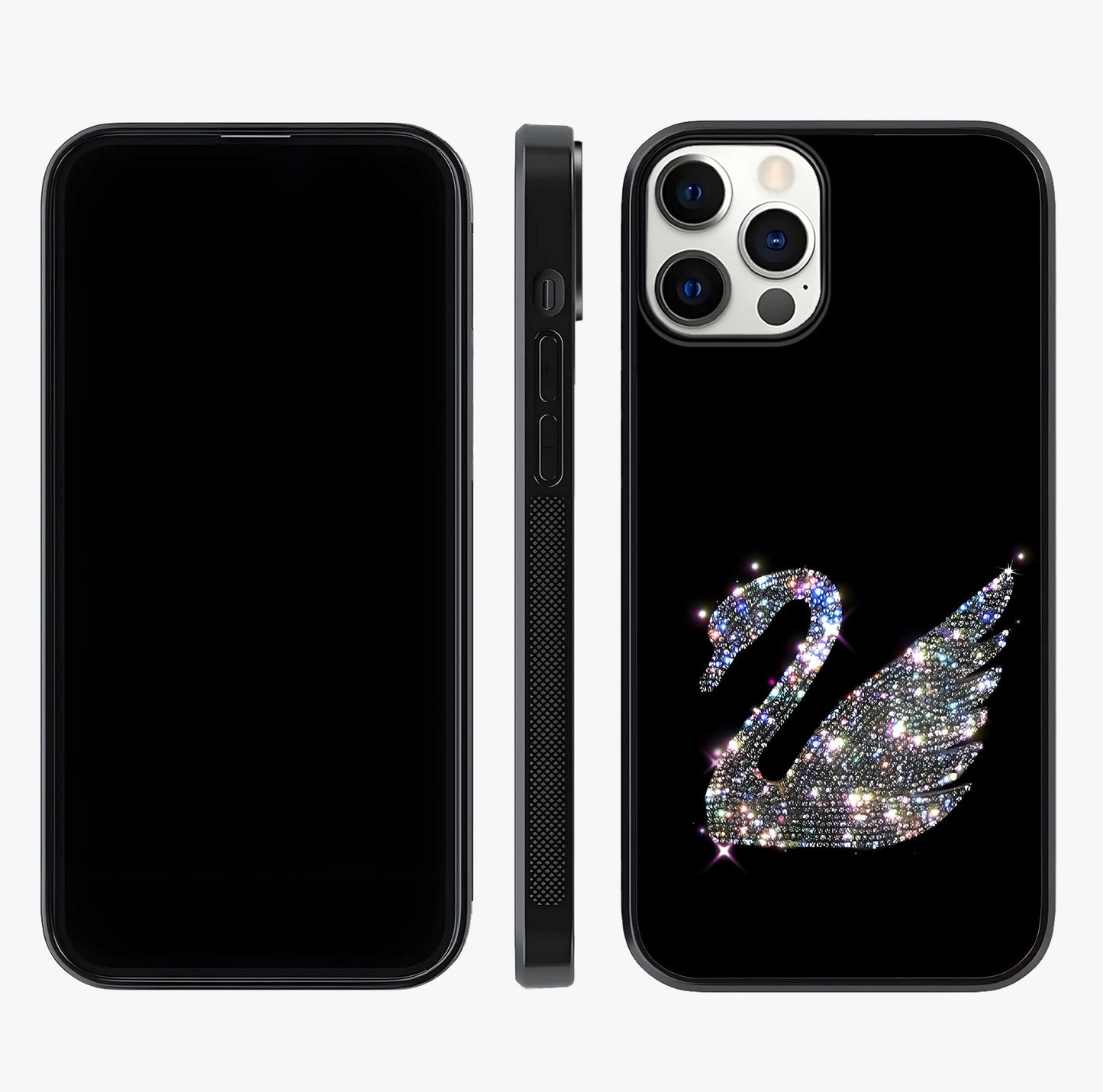 Starlit Swan Grace Glass Case displayed upright for full design visibility and premium finish.