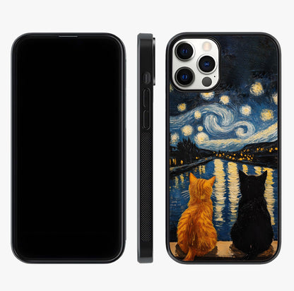Starry River Cats Glass Case displayed upright for full design visibility and premium finish.