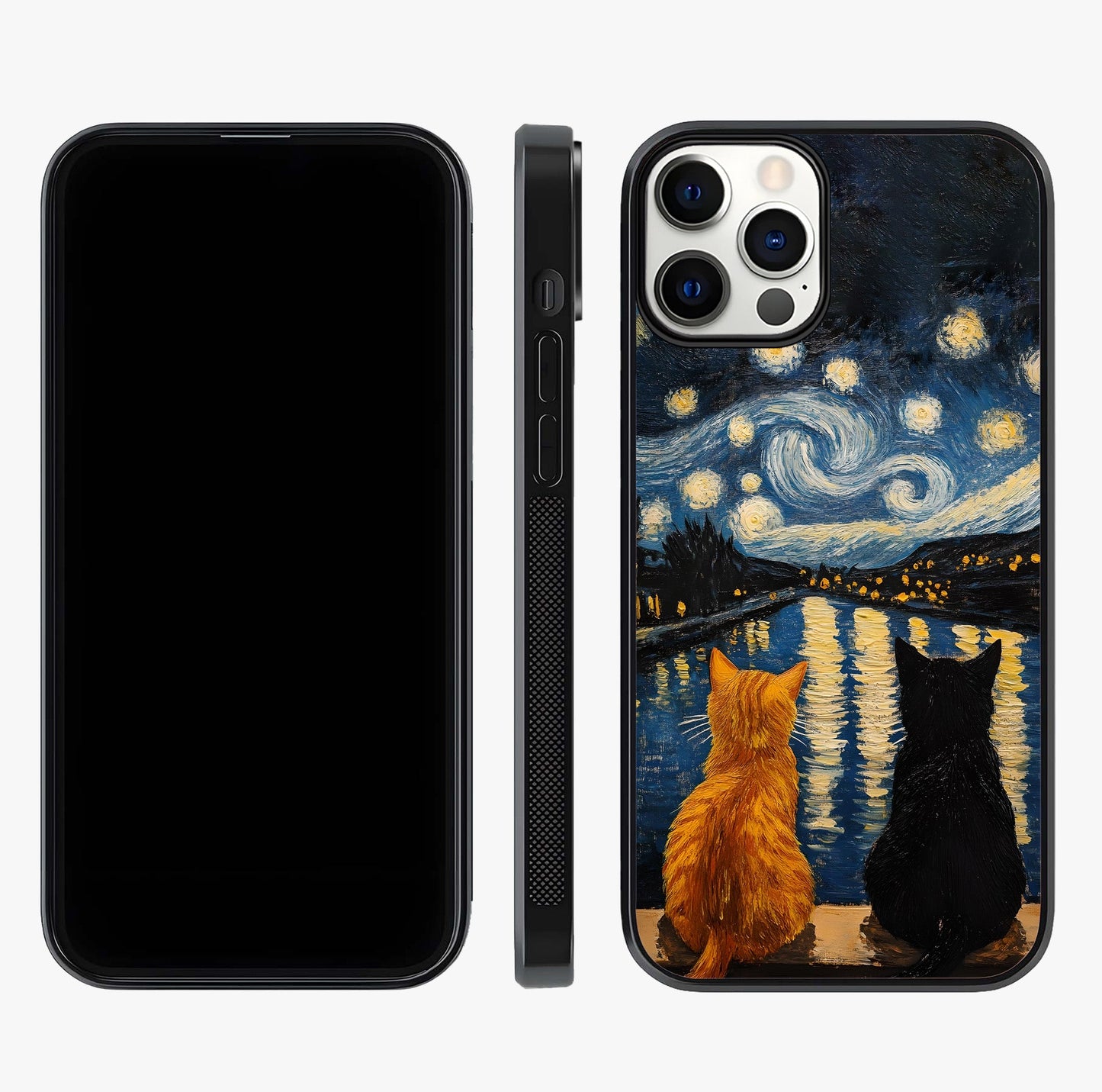 Starry River Cats Glass Case displayed upright for full design visibility and premium finish.