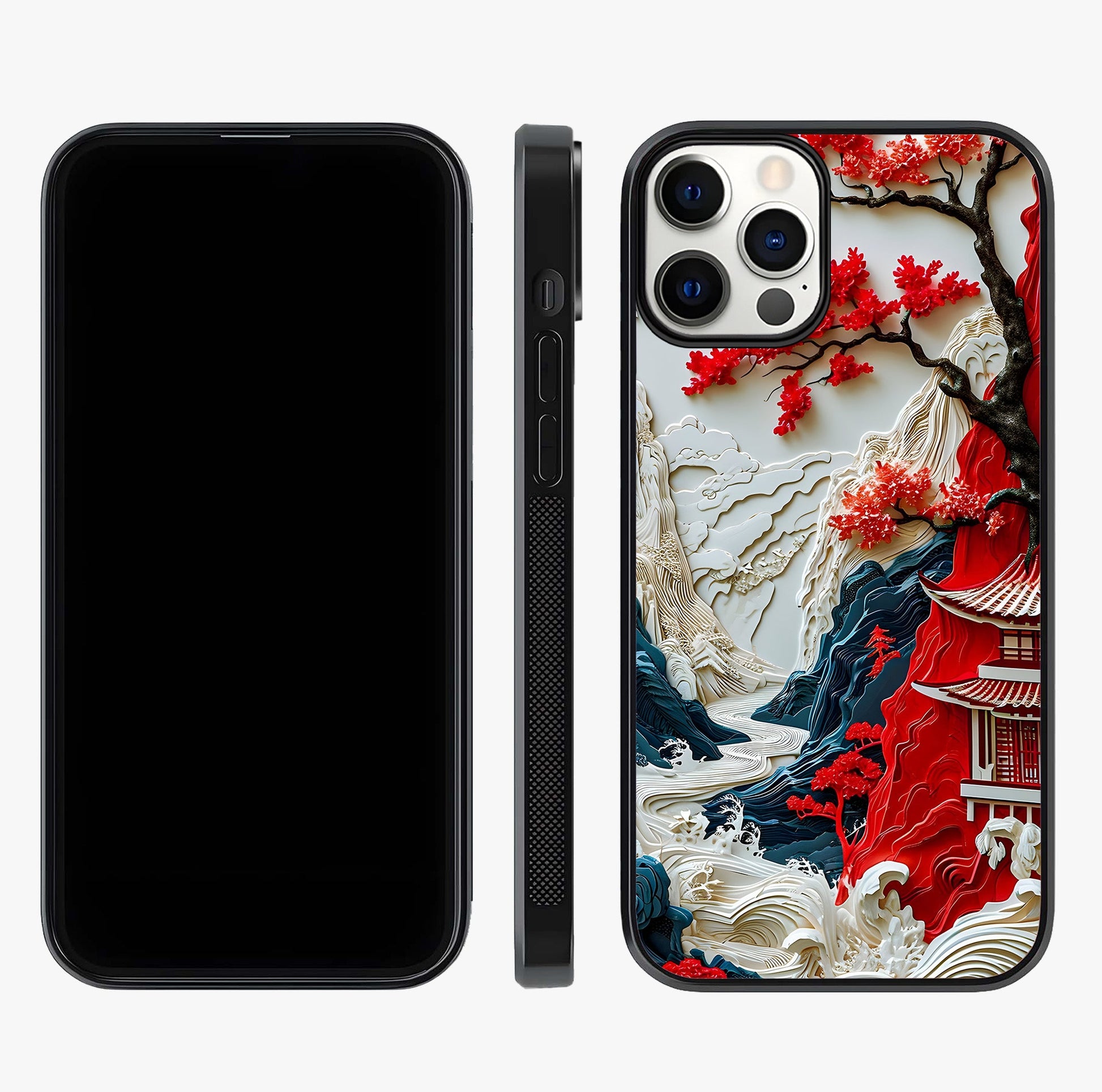 Whispers Of Sakura Waves Glass Case displayed upright for full design visibility and premium finish.