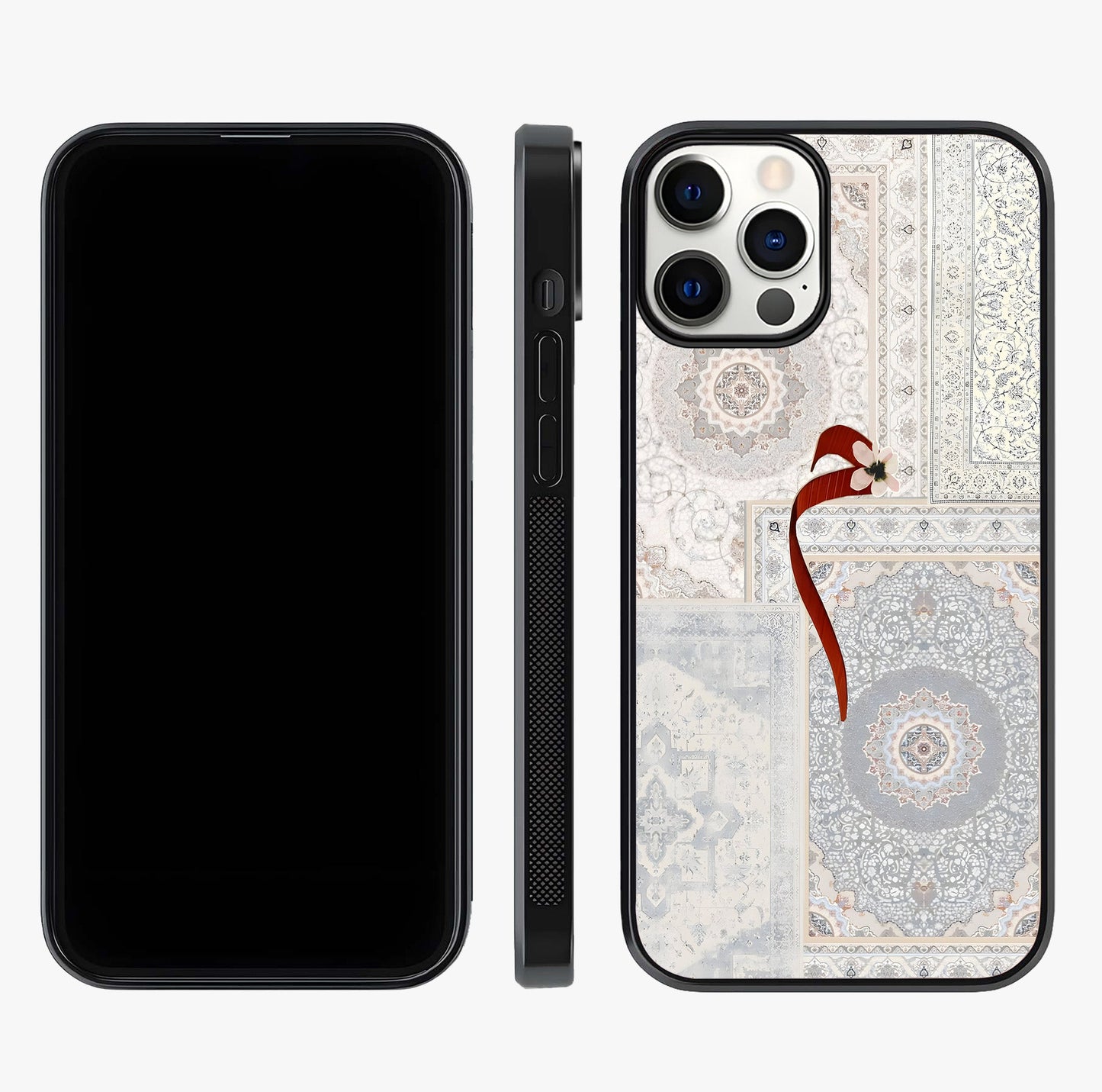 White Aesthetic Bow Glass Case displayed upright for full design visibility and premium finish.