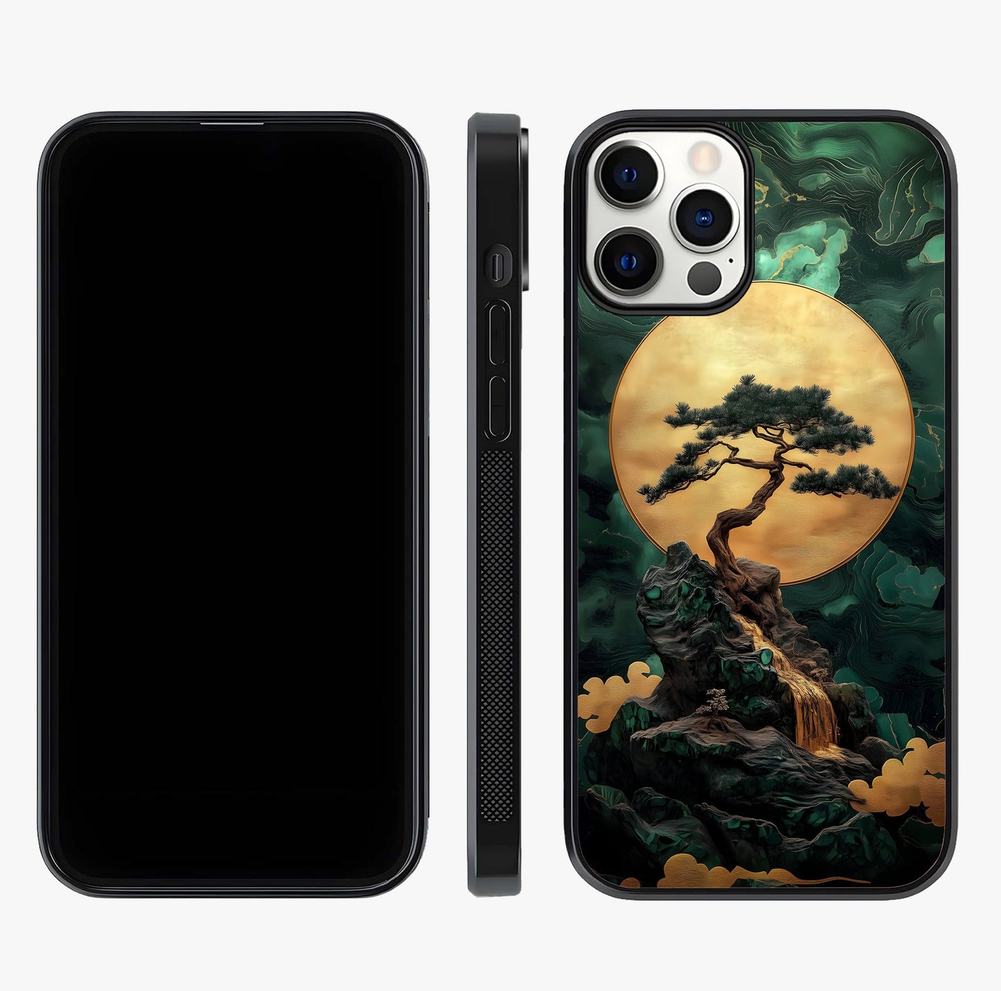 Zen Moon Rise Glass Case displayed upright for full design visibility and premium finish.