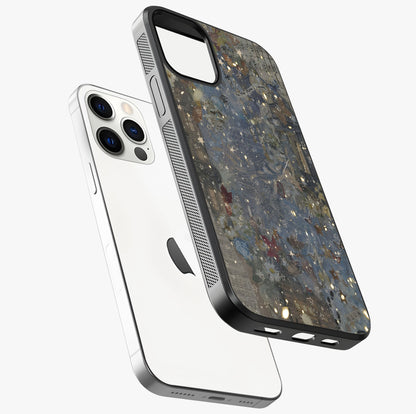 Aesthetic Astrolophia Glass Case laid diagonally highlighting side profile, edges and glossy glass shine.