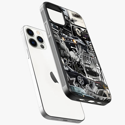 Aesthetic Dark Love Glass Case laid diagonally highlighting side profile, edges and glossy glass shine.