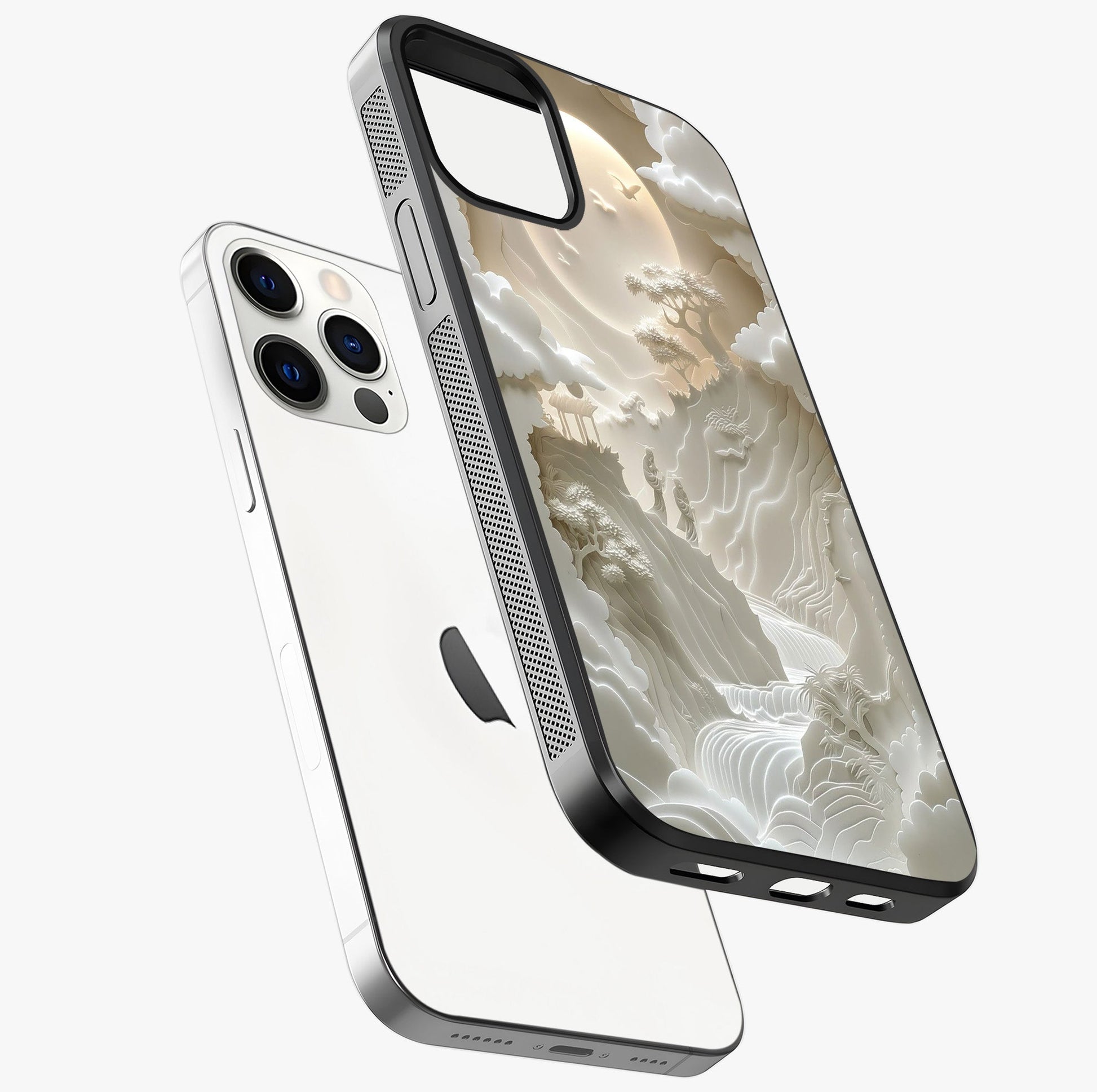 Celestial Origami Glass Case laid diagonally highlighting side profile, edges and glossy glass shine.