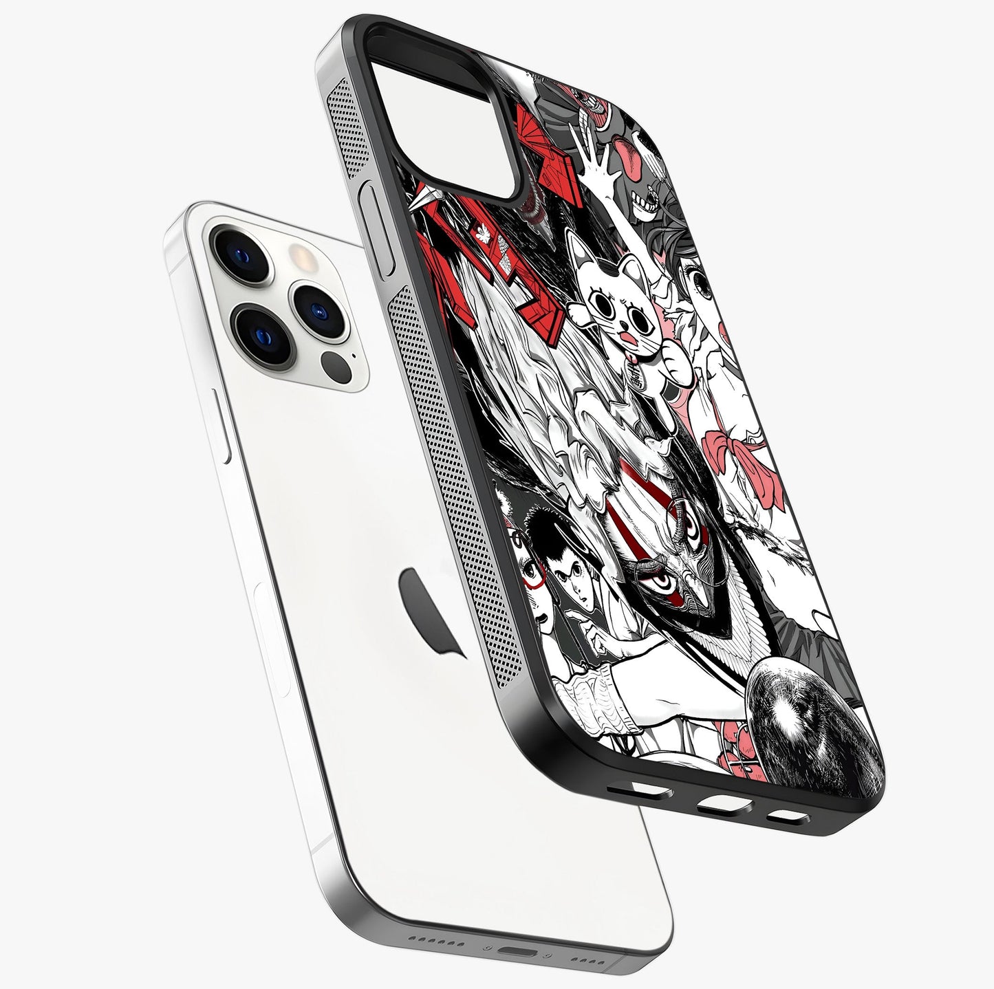 Crimson Chaos Panel Glass Case laid diagonally highlighting side profile, edges and glossy glass shine.