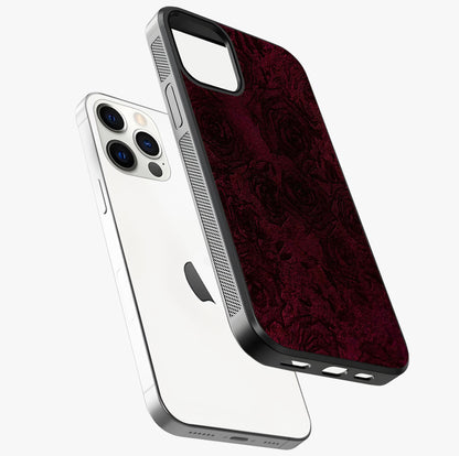 Crimson Fade Flow Glass Case laid diagonally highlighting side profile, edges and glossy glass shine.